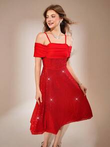 Teen Girls' Sequin Casual Elegant Long Sleeve Bowknot Dress, Red - Burgundy - View 5