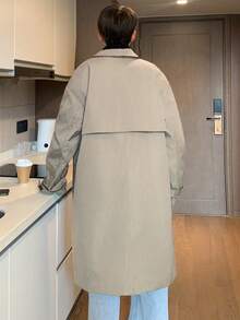 Claim Dot 男士休闲时尚单排扣长款风衣外套，韩版男装 - 杏色 - 查看 2