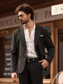 HIMLAND Men's Fashion Long Sleeve Lapel Neck Business Casual Suit Set Men Casual Suit Mens Office Wear Mens Casual Suits Slim Slim Fit Party Wear For Men European Style Clothes Men