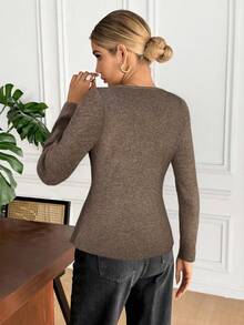 Serisse Casual Solid Color Crew Neck Cardigan, Long Sleeve Winter,Fall,Fall Clothes For Women