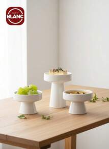 1pc Minimalist White Ceramic High-Foot Plate, Design Bowl For Dessert, Snacks, Fruit Sweets, Home Dining, Pudding, Elegant Decor Plate