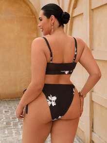 Swim Oasis Plus Size Women 3-Piece Printed Shell Decor Backless Bikini And Mesh Maxi Dress Swimwear Set, Summer Vacation - Multicolor - View 3