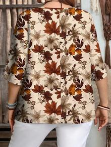 Mellowie Plus Size Casual Floral Print Shirt, Suitable For Autumn And Summer - Multicolor - View 2