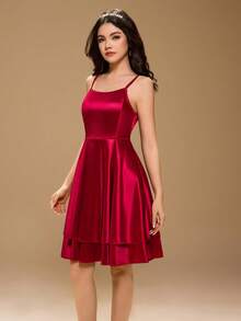 Váy dài màu đỏ tía cao cấp không tay, eo cao, viền xếp nếp kép, chất liệu satin bóng, thời trang tối giản thanh lịch cho bé gái tuổi teen, thích hợp cho Giáng sinh, khách dự tiệc cưới, biểu diễn - Màu Đỏ Sâu - Xem 5