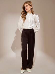SHEIN Girls Casual Dark Color Pants, Suitable For Spring/Summer, Sporty Style - Black - View 4