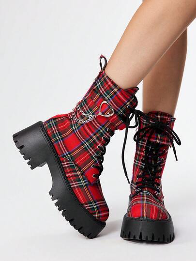 Grunge Punk Damen Dunkel Rock Punk Goth Schnürstiefel, Plateau Dicke Sohle Knöchel Stiefel und Kurzstiefel