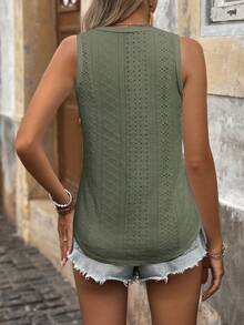 SHEIN LUNE 度假休闲纯色蕾丝刺绣无袖上衣