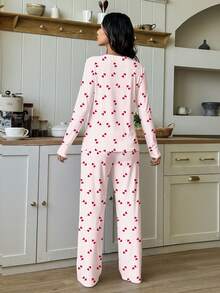 Retro Sweet Super Cute Mini Striped Heart Print, Pink, College Style Fashionable Casual Vibe, Ballerina Style, Dopamine, Tween Girl Casual Slim Fit Crew Neck Long Sleeve Top And Pants Loungewear, Suitable For Autumn/Winter - Multicolor - View 2