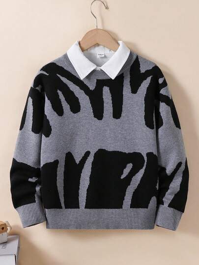 Boys' Autumn/Winter Fashion Letter Intarsia Knit Sweater Boy Sweater 8 Years Old Boy Knitwear Kids Big Sweater Sweater For Tweens Gray And Black Sweater Boys Knit Sweater 8 Years Old Boy Knitwear Sweater For Tweens Sweaters For Tweens Knit Sweater Sweater Long Sleeve For Autumn Boys Long Sleeve Sweater For Boys Boys Preppy Tops Knit Sweater Crew Neck Sweater Boys Sweater 8 Years Old Boy Knitwear Kids Winter Sweaters Sweater For Tweens Sweater For Boys Plaid Pattern Sweater For Boys Long Sleeve Boys Top 8 Years Old Boy Sweater Kids Sweater