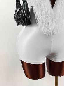 Y2K Amplova Party Style Silver Furry Neck Splice PU Sexy Women's Jumpsuit Women Body Suit Backless Sexy Women Clothes Bodysuits For Women Sexy, Autumn/Winter Thanksgiving And New Year Party - Multicolor - View 13