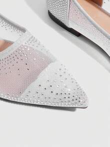 CUCCOO SZL Women's Fashionable Pointed Toe Flat Silver Mesh Rhinestone Elegant Comfortable Sexy Versatile Flats For Christmas - Silver - View 5