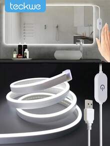 1m/2m/3m/4m/5m LED 触摸激活霓虹灯带，USB 可调光柔性灯带，适用于装饰、直播、化妆镜和浴室 - 白色 - 查看 2
