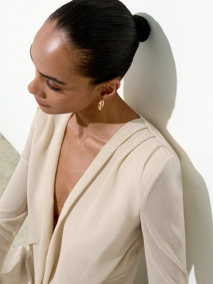 SHEIN Maija Women's Solid Color Draped Neck Long Sleeve Fitted Dress Elegant Dresses For Women  Elegant Dress For Women  Elegant Dress Women  Elegant Party Dresses For Women  Long Party Dress