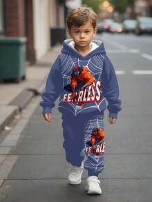 Boys Fearless Superhero Hoodie & Sweatpants Set | Comic Graphic Spider Web Outfit | Cool Fall Winter Toddler Streetwear - Multicolor - View 2