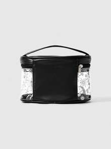 ROMWE Fairycore 1pc Black Gothic Style Moon & Sun Print Large Capacity Portable Makeup Bag - Black - View 6