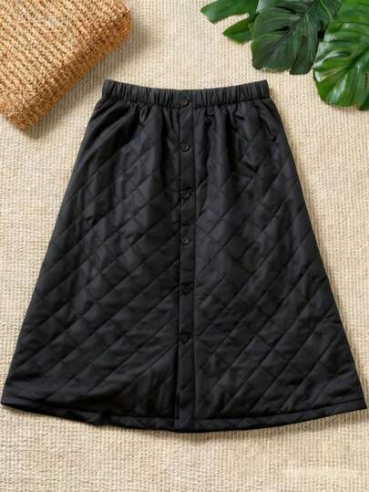 Franclia 大码秋冬绗缝高腰纽扣休闲半身裙