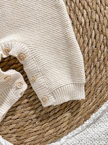 Loomiva 新生儿男/女宝宝卡通熊印花围兜裤套装 - 杏色 - 查看 3