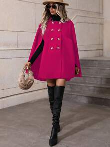SHEIN Clasi Áo khoác ngoài tay lửng màu trơn hai hàng khuy thời trang thanh lịch - Màu Hồng Tươi - Xem 4
