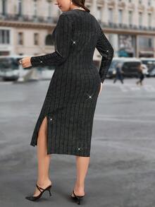 SHEIN LUNE Đầm midi nữ cổ tròn tay dài thời trang thanh lịch quyến rũ dáng dài LUNE cỡ lớn Đầm midi nữ mùa thu Đầm nữ - Đỏ - Xem 9