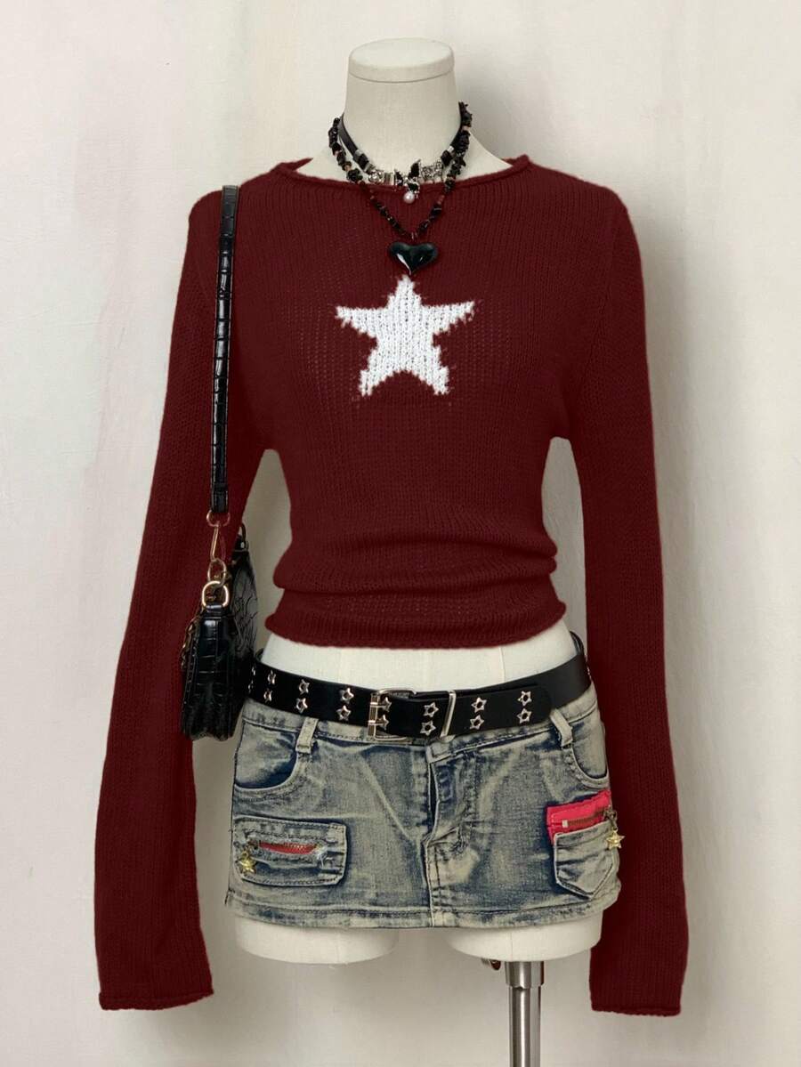 EgrlEra 女士休闲星星图案毛衣，秋季