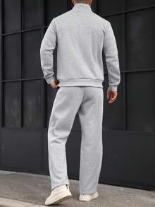 Manfinity CasualCool 男士休闲日常通勤简约纯色高领拉链外套搭配抽绳直筒裤套装，秋季款