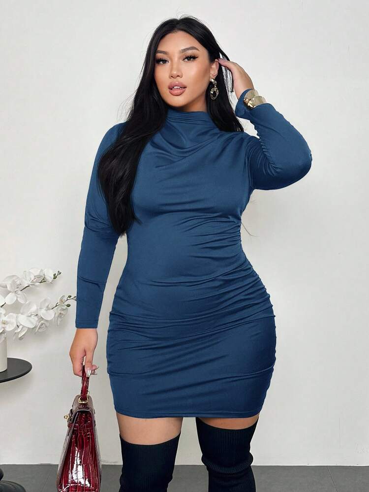 blue bodycon turtleneck dress Riforla Womens Long Sleeve Turtleneck Sweater Dresses Knitted Bodycon Midi  Jumper Dresses Dresses for Women Blue M