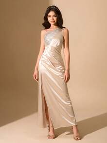 Girls' Champagne Long Formal Dress, Fitted Pleated Evening Gown, High-End Children's Clothing - Champagne - View 6