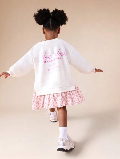  Áo nỉ trắng dài tay cổ tròn in hình New York Manhattan dành cho bé gái của SUMWON, thích hợp cho các hoạt động thường ngày và đi nghỉ mát.