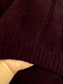 GlowEve CURVE Plus Size Women Casual Solid Color Sweater And Pants Set - Burgundy - View 5
