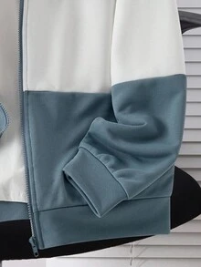SHEIN Áo khoác nỉ phối màu đa năng, dáng rộng thoải mái, phong cách thường ngày cho bé trai tuổi teen, thích hợp cho các buổi đi chơi, Lễ Tạ ơn, Giáng sinh, mùa đông, trang phục mùa đông ấm áp, áo màu xám, áo dài tay, áo nỉ màu xám. - Màu xanh bụi bặm - Xem 6