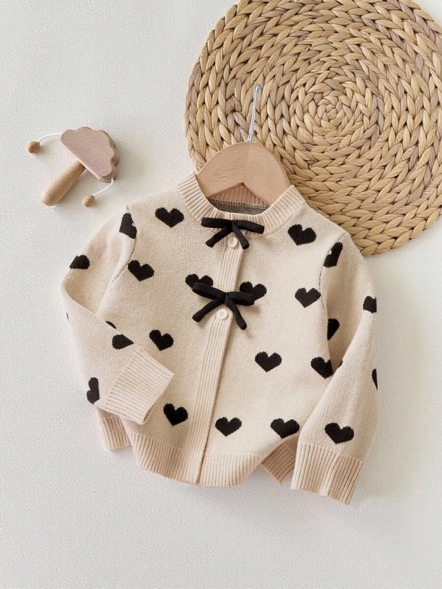 SHEIN Babygirl Casual Leopard Print Knitted Cardigan, Versatile For Autumn/Winter Bow Baby Clothes Baby Knitwear Baby Clothes Girl Toddler Cardigan Baby Sweater Cardigan - Multicolor - View 1