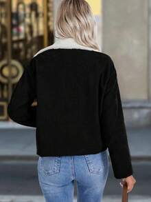 SHEIN LUNE Áo khoác ngắn cổ đứng phối màu thu/đông cho nữ - màu đen - Xem 2