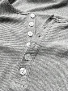Whyspr Fall Autumn And Winter  Grunge Punk Plus Size Solid V-Neck Casual Slim Sexy Half-Open Collar Long Sleeve T-Shirt - Grey - View 7