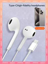 JMMO USB C ヘッドホン プレミアム有線インイヤーヘッドホン タイプ C ジャックイヤホン ノイズリダクション内蔵 3ボタンワイヤーコントロールで音楽、通話、音量をコントロール インイヤーイヤホン iPhone 16/16 Plus/16 Pro/16 Pro Max、iPhone 15 シリーズ、Galaxy S24/S23/S22、Car Play、iPad、Pixel-Gray に対応