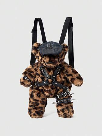 Grunge Punk Punk Fashion Bear Leopard Print Rivet Backpack