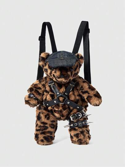 Grunge Punk Punk Fashion Bear Leopard Print Rivet Backpack
