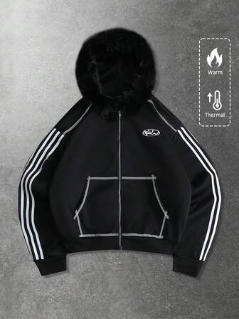 Unisex Thick English Print Hoodie Sweatshirt, Casual Wear For Autumn/Winter