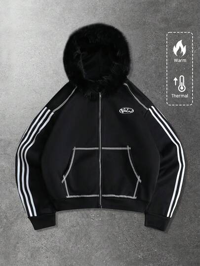 Street Life Felpa con cappuccio unisex con stampa inglese spessa, abbigliamento casual per autunno/inverno