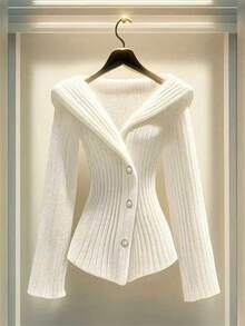Lyxana Weicher & gemütlicher aprikotfarbener gerippter Textur Cardigan mit Kragen, taillierend & schlankend, vielseitig Lässig tragbar für Damen, Herbst/Winter - Aprikosenfarben - Übersicht 1