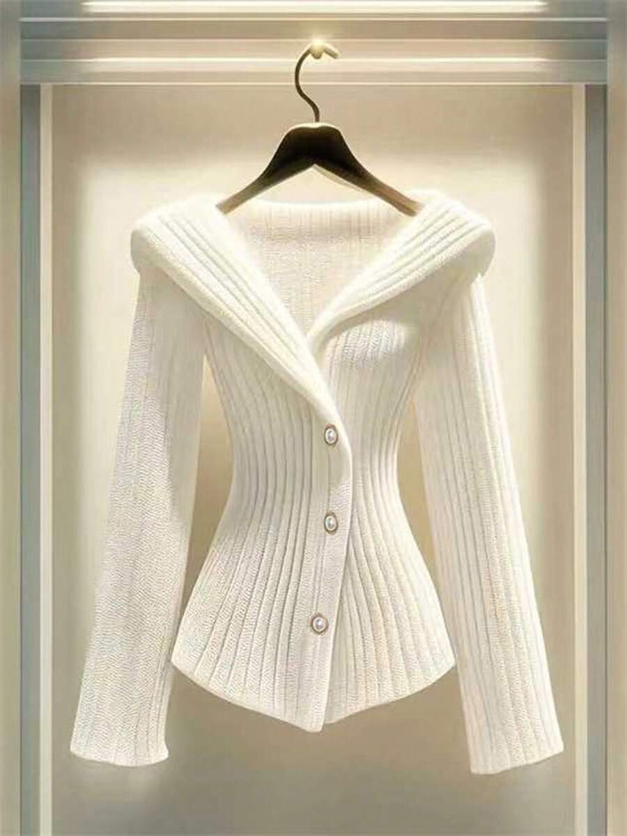Lyxana Weicher & gemütlicher aprikotfarbener gerippter Textur Cardigan mit Kragen, taillierend & schlankend, vielseitig Lässig tragbar für Damen, Herbst/Winter - Aprikosenfarben - Übersicht 1