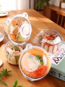 20/50 piezas Cajas desechables con forma de cabeza de oso para postres - Perfectas para fiestas, magdalenas y pasteles | Contenedores de plástico redondos para pasteles con tapa abatible - Blanco - Ver 13