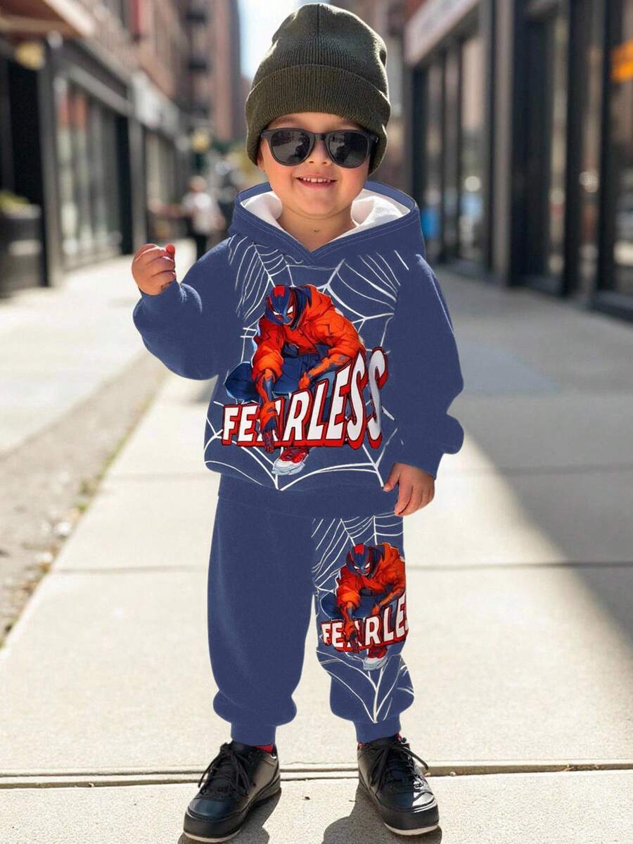 Boys Fearless Superhero Hoodie & Sweatpants Set | Comic Graphic Spider Web Outfit | Cool Fall Winter Toddler Streetwear - Multicolor - View 1