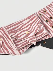 ROMWE Grunge Punk Y2K Punk Style Black Metal Rivet Eye Multi-Pocket Adjustable Metal Buckle Fanny Pack For Women - Pink white - View 4