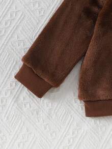 SHEIN Playful Pals 可爱圆领毛绒男婴服装 - 棕色 - 查看 5