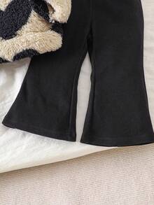 2pcs/Set Baby Girls Heart Pattern Knitted Fluffy Sweater And Fleece Bell-Bottom Pants,Black Autumn Cute Family Matching Winter Outfits For Daily Wear - Multicolor - View 5