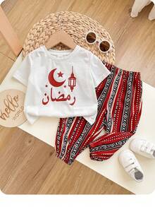 男婴休闲条纹短裤和白色T恤套装 - 白色 - 查看 7