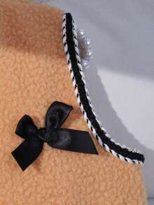 SHEIN Elegante, zarte und süße Schleifendekoration für Kleine Mädchen, Kunstperlenknöpfe, kuschelige Fleeceweste