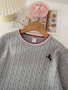 Sparklyn 女童撞色刺绣优雅上衣和百褶裙套装 - 灰色 - 查看 5