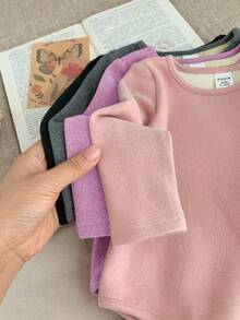 SHEIN 4件套女婴纯色针织长袖连体衣，休闲简约风格，适合室内、户外滑雪、日常穿着、运动、玩耍、派对、摄影、圣诞节以及秋冬季其他场合。 - 彩色 - 查看 5