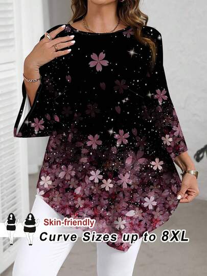 SHEIN CURVE+ 极简休闲全印花大码长裙